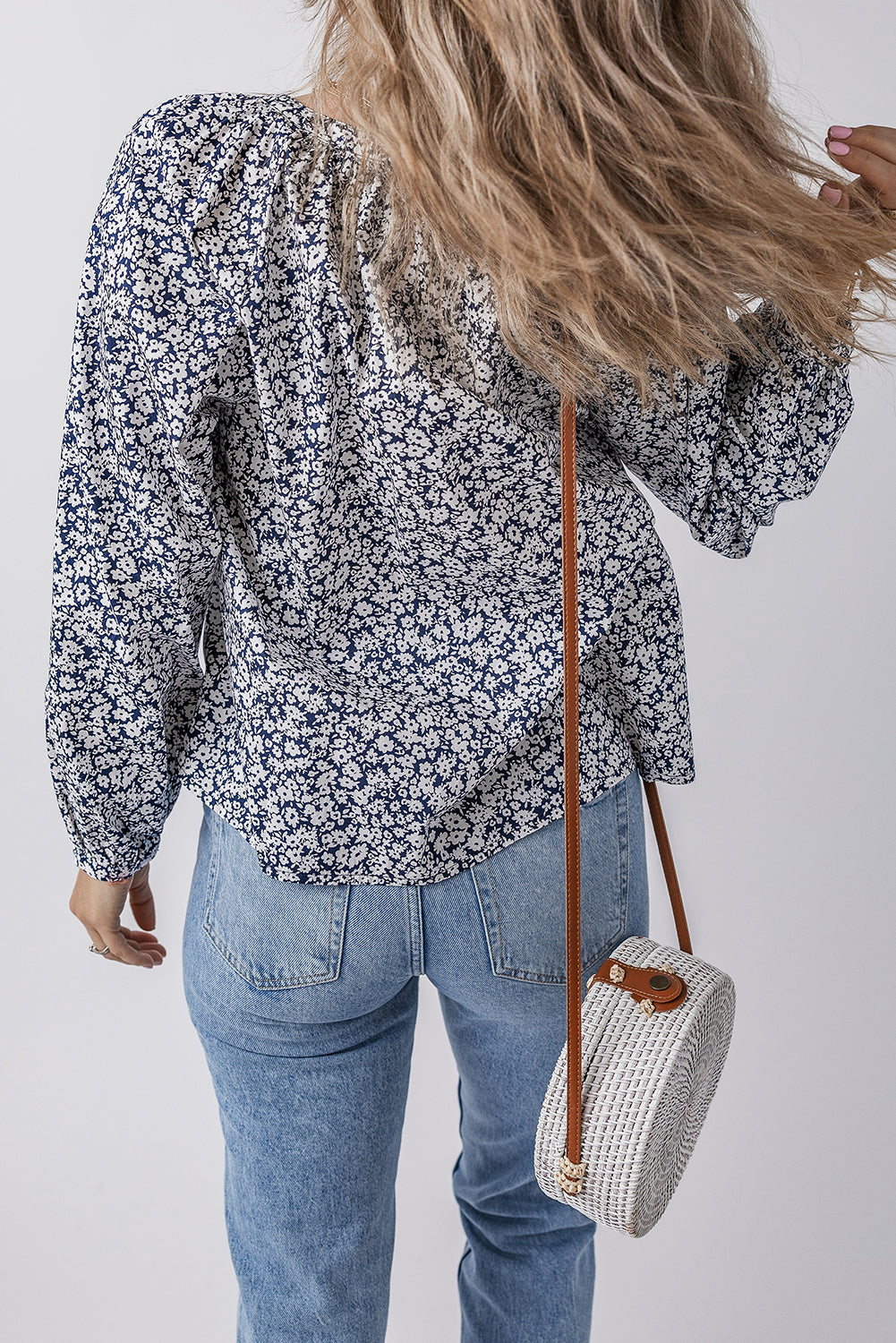 Meadow Puff Sleeve Blouse - Navy Floral