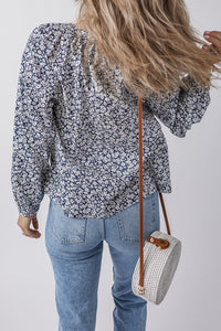 Thumbnail for Meadow Puff Sleeve Blouse - Navy Floral