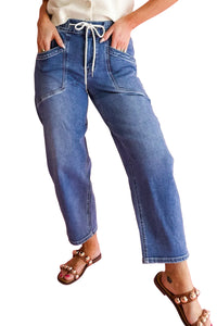 Thumbnail for Ashleigh Blue Drawstring Waist Ankle Length Casual Jeans Regular Fit Pocket Detail Denim Pants