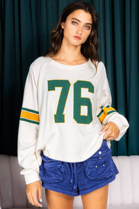 Thumbnail for White Number 76 Printed Retro Sporty Long Sleeve Top