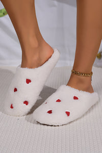 Thumbnail for White Heart Shape Embroidered Slip On Plush Slippers