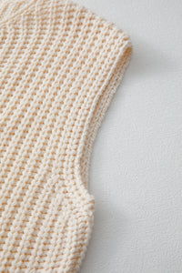Thumbnail for White Solid Textured Knit Side Pockets Buttoned Sweater Vest