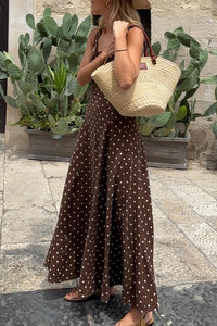 Thumbnail for Brown Polka Dot Print Square Neck Sleeveless Vacation Long Dress