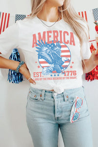 Thumbnail for White Vintage AMERICA Eagle Printed Freedom Spirit Patriotic Tee