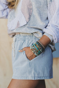 Thumbnail for Sky Stripe Denim Shorts - Light Blue