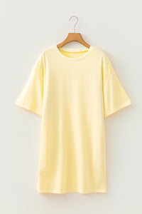 Thumbnail for Yellow Cream Eyelet Embroidered Lace Splicing Sleeve Loose T Shirt Dress