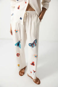 Thumbnail for Edwina Embroidered Pants - White Garden