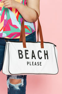 Thumbnail for White BEACH PLEASE Print Large Canvas Tote Bag