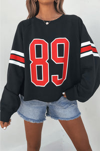 Thumbnail for Black Varsity Spirit Striped 89 Graphic Casual Sweatshirt