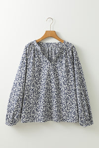Thumbnail for Meadow Puff Sleeve Blouse - Navy Floral