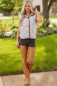 Thumbnail for Brown Stripe Contrast Trim Snap Button Collared Winter Vest
