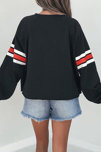 Thumbnail for Black Varsity Spirit Striped 89 Graphic Casual Sweatshirt