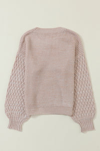 Thumbnail for Parchment Cable Knit Sleeve Drop Shoulder Sweater