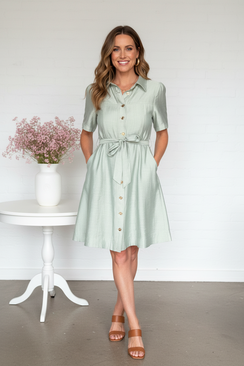Front view 1 - Casey Mint Shirt Dress