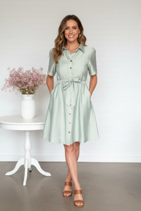 Thumbnail for Front view 1 - Casey Mint Shirt Dress