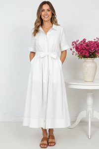 Thumbnail for Front view 2 - Colette White Midi Shirt Dress