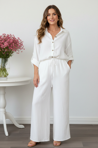 Thumbnail for Front view 3 - Lara White Linen Co-ord