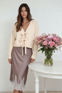Thumbnail for Front view - Cream Cardigan & Lace Skirt