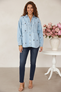 Thumbnail for Front view - Light Blue Star Print Denim Shacket