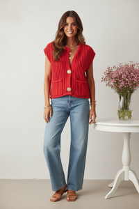 Thumbnail for Front view - Red Knit Vest shoulder at joint