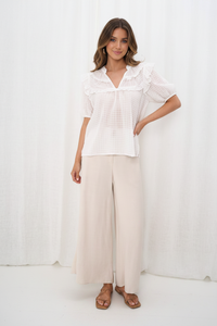 Thumbnail for Full body - White Ruffle Collar Blouse usual model face