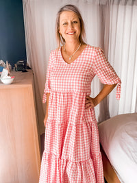 Thumbnail for Calica Midi Dress - Pink Gingham