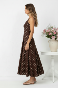 Thumbnail for Side view - Chocolate Polka Dot Low Calf Dress