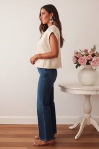 Thumbnail for Side view - Cream Knit Button Vest