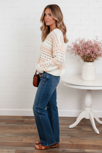 Thumbnail for Side view - Cream Open-Knit Sweater