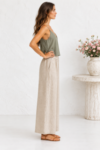 Thumbnail for Side view - Oat Linen Pants + Sage Cami