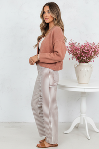 Thumbnail for Side view - Pink Cardigan & Striped Jeans