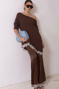 Thumbnail for Luna  Satin Pant - Chocolate
